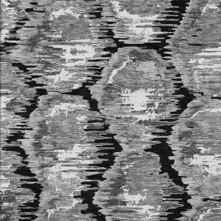10' X 14' Black Charcoal And Silver Abstract Washable Indoor Outdoor Area Rug