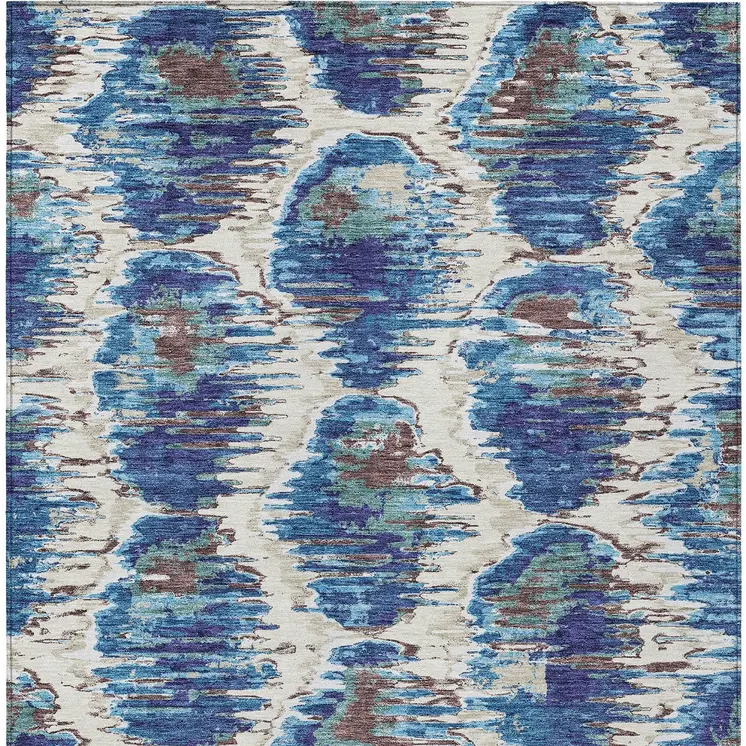 5' X 8' Denim Blue And Sky Blue Abstract Washable Indoor Outdoor Area Rug