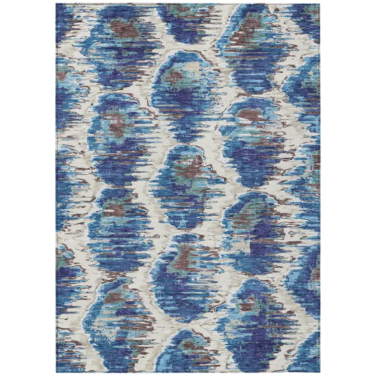 5' X 8' Denim Blue And Sky Blue Abstract Washable Indoor Outdoor Area Rug
