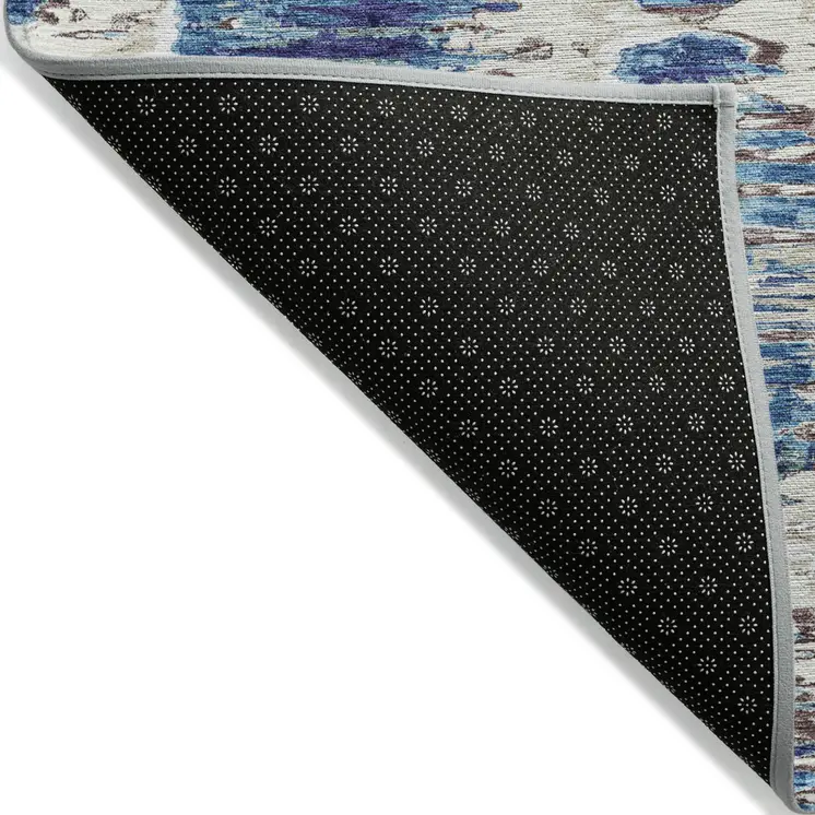 5' X 8' Denim Blue And Sky Blue Abstract Washable Indoor Outdoor Area Rug