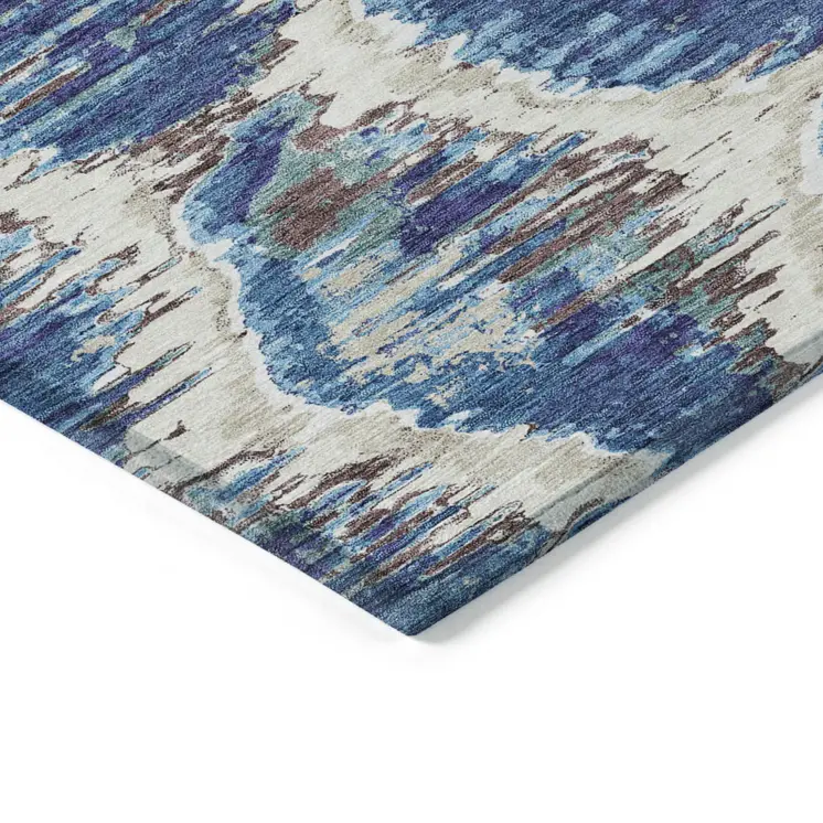 5' X 8' Denim Blue And Sky Blue Abstract Washable Indoor Outdoor Area Rug