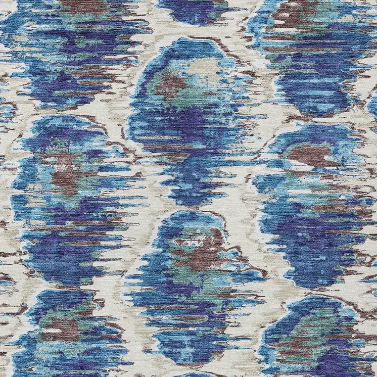 5' X 8' Denim Blue And Sky Blue Abstract Washable Indoor Outdoor Area Rug