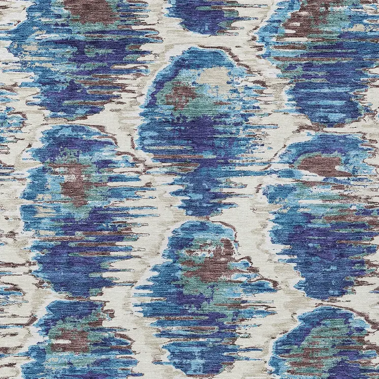 8' X 10' Denim Blue And Sky Blue Abstract Washable Indoor Outdoor Area Rug