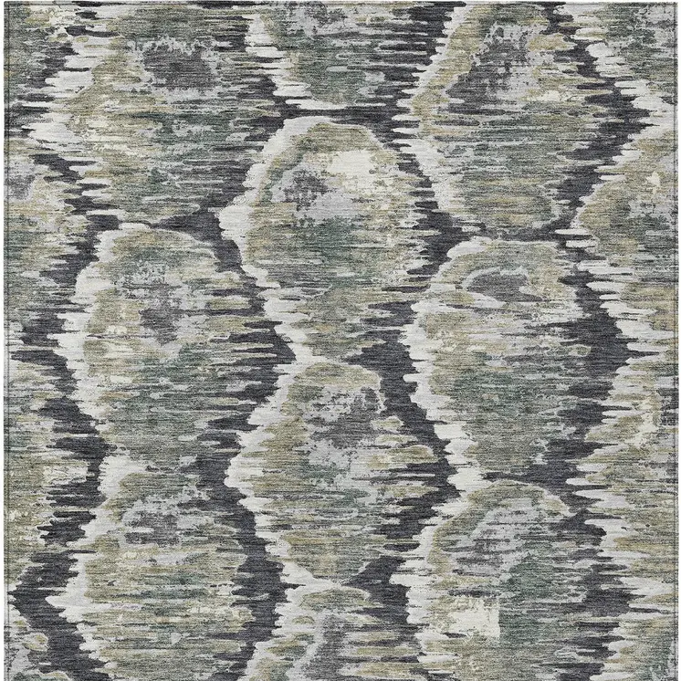 3' X 5' Charcoal Gray And Silver Abstract Washable Indoor Outdoor Area Rug