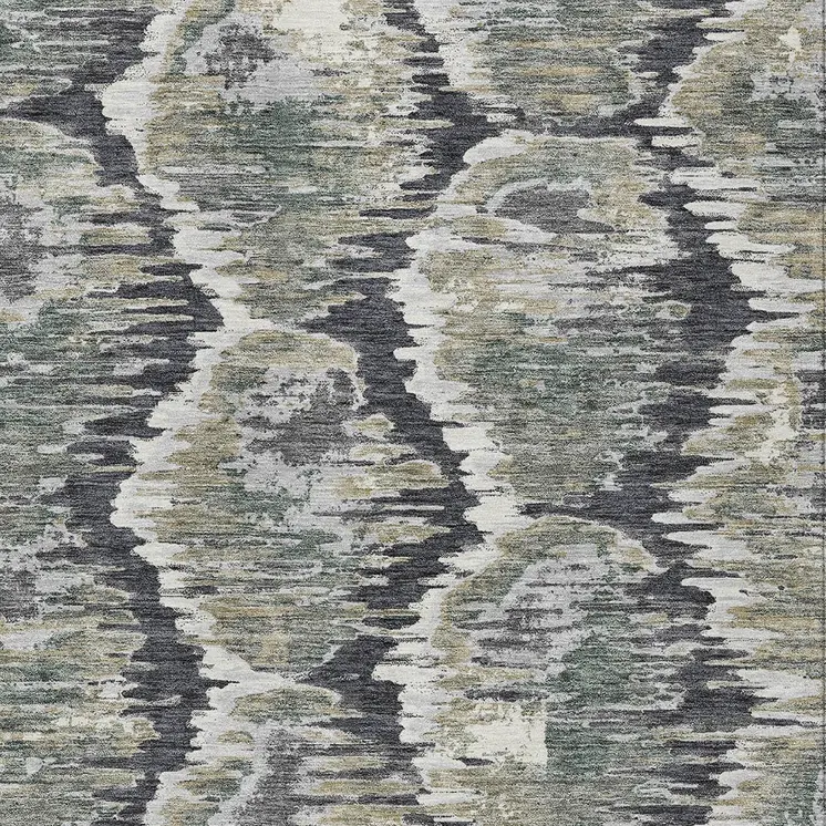3' X 5' Charcoal Gray And Silver Abstract Washable Indoor Outdoor Area Rug