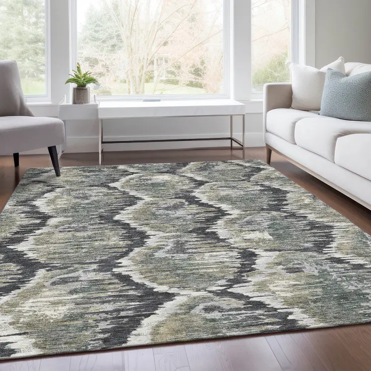 3' X 5' Charcoal Gray And Silver Abstract Washable Indoor Outdoor Area Rug