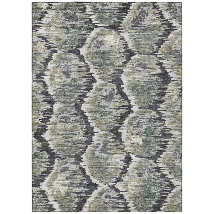 5' X 8' Charcoal Gray And Silver Abstract Washable Indoor Outdoor Area Rug