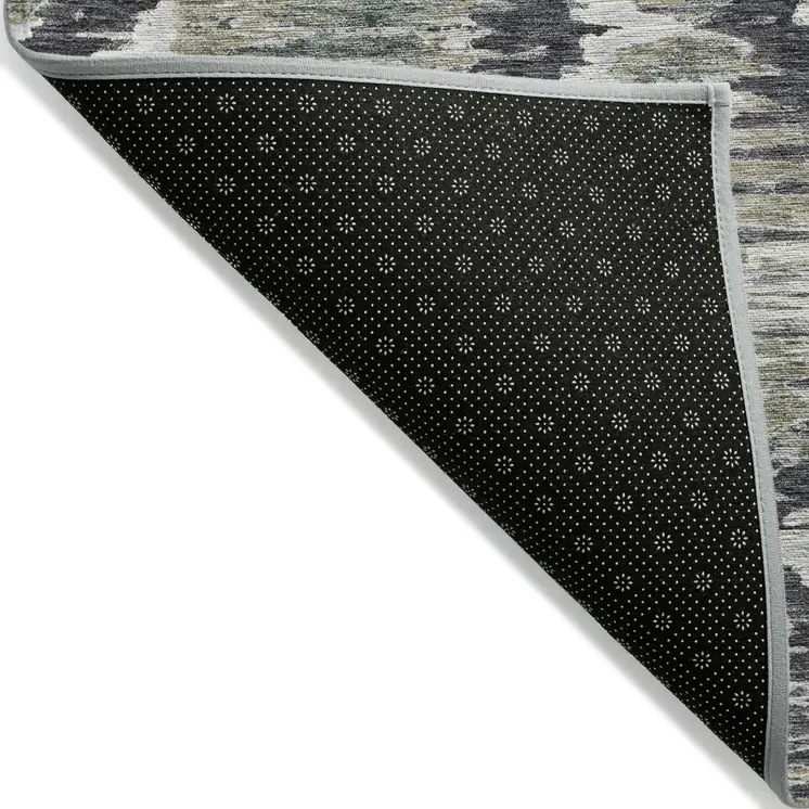 5' X 8' Charcoal Gray And Silver Abstract Washable Indoor Outdoor Area Rug