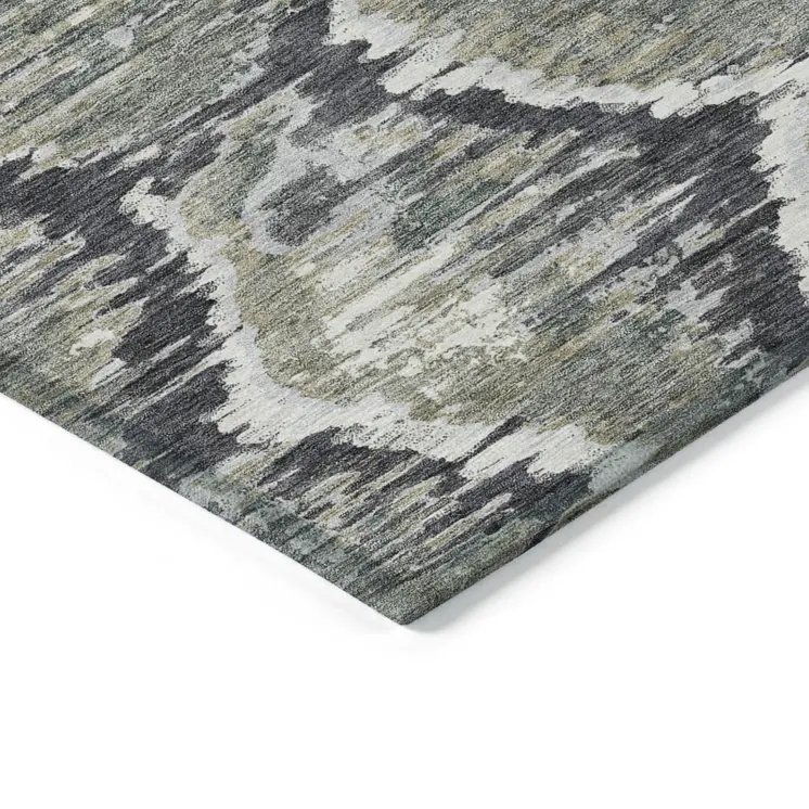5' X 8' Charcoal Gray And Silver Abstract Washable Indoor Outdoor Area Rug