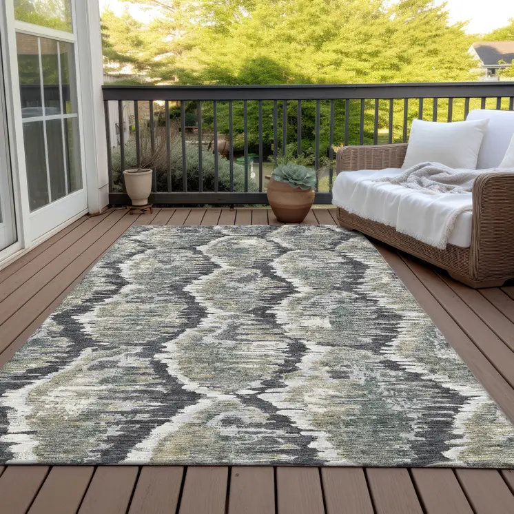 8' X 10' Charcoal Gray And Silver Abstract Washable Indoor Outdoor Area Rug