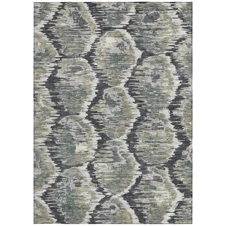8' X 10' Charcoal Gray And Silver Abstract Washable Indoor Outdoor Area Rug