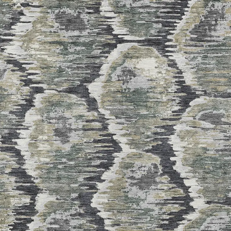 10' X 14' Charcoal Gray And Silver Abstract Washable Indoor Outdoor Area Rug