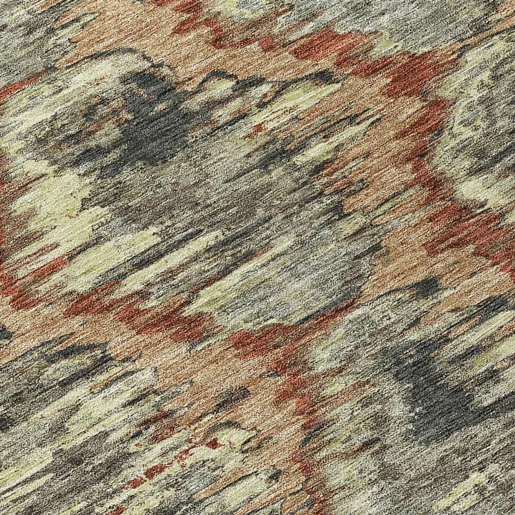 8' Copper Gray And Charcoal Round Abstract Washable Indoor Outdoor Area Rug