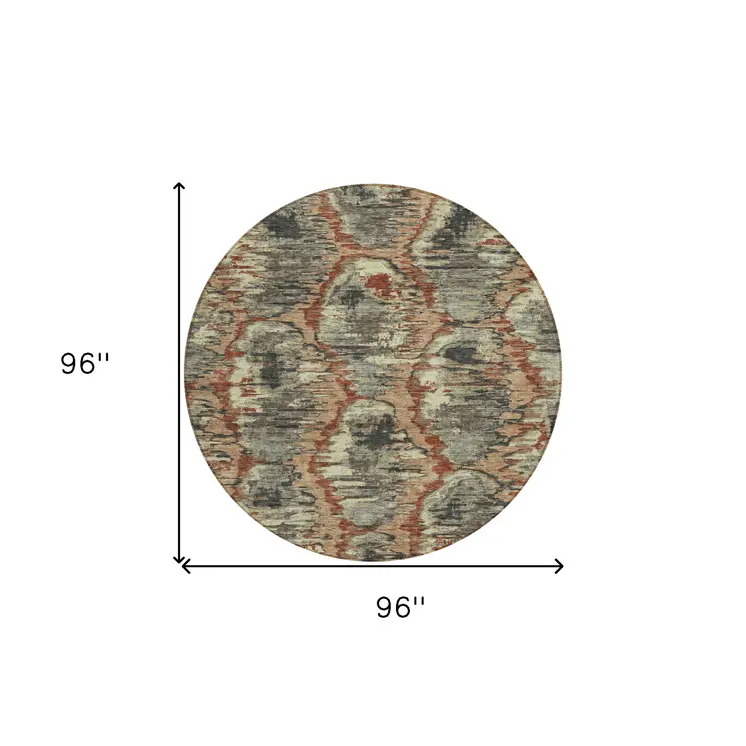 8' Copper Gray And Charcoal Round Abstract Washable Indoor Outdoor Area Rug