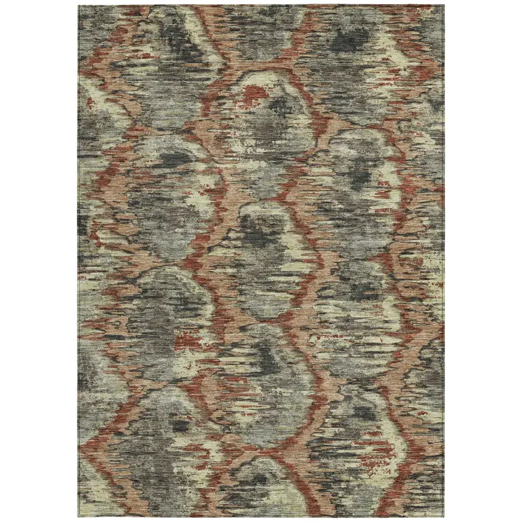 8' X 10' Copper Gray And Charcoal Abstract Washable Indoor Outdoor Area Rug