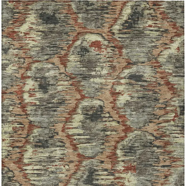 9' X 12' Copper Gray And Charcoal Abstract Washable Indoor Outdoor Area Rug