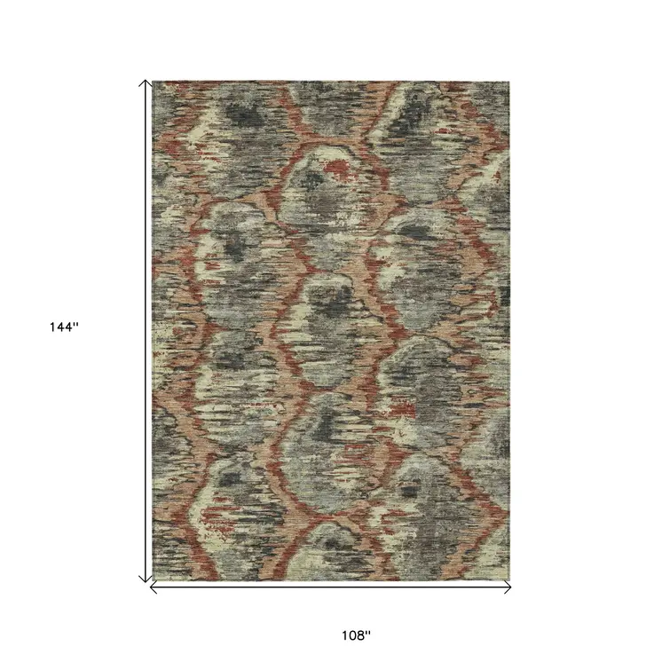 9' X 12' Copper Gray And Charcoal Abstract Washable Indoor Outdoor Area Rug
