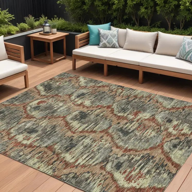 9' X 12' Copper Gray And Charcoal Abstract Washable Indoor Outdoor Area Rug