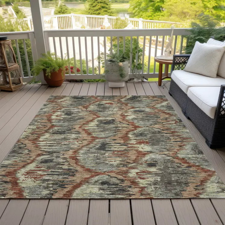 9' X 12' Copper Gray And Charcoal Abstract Washable Indoor Outdoor Area Rug