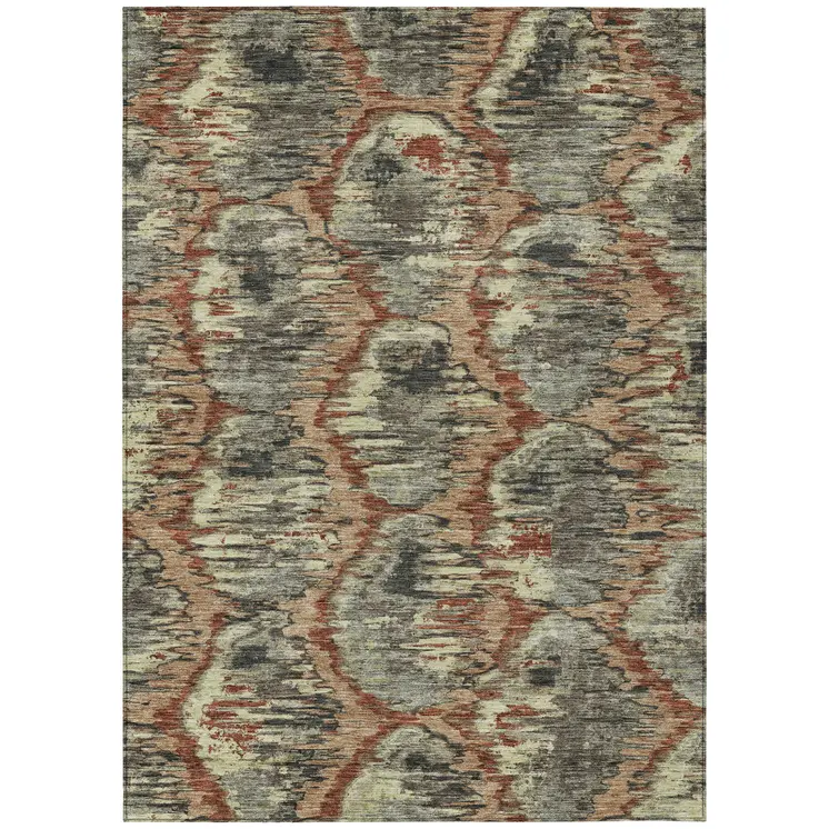 9' X 12' Copper Gray And Charcoal Abstract Washable Indoor Outdoor Area Rug