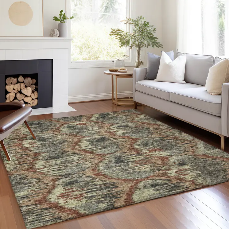 10' X 14' Copper Gray And Charcoal Abstract Washable Indoor Outdoor Area Rug