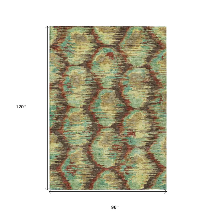 8' X 10' Brown Gold And Teal Blue Abstract Washable Indoor Outdoor Area Rug