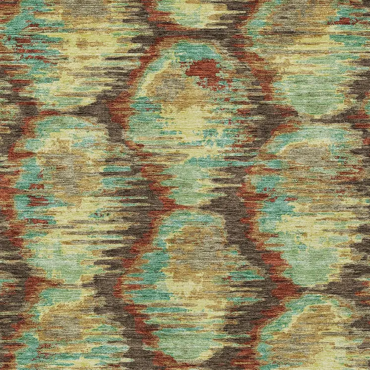 8' X 10' Brown Gold And Teal Blue Abstract Washable Indoor Outdoor Area Rug