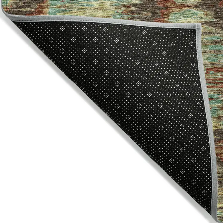 9' X 12' Brown Gold And Teal Blue Abstract Washable Indoor Outdoor Area Rug
