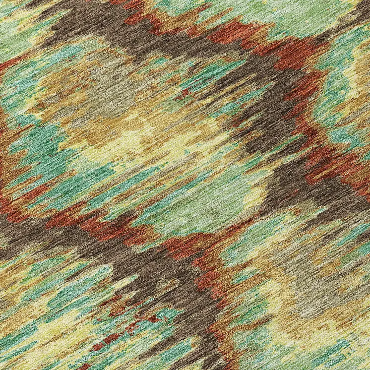 9' X 12' Brown Gold And Teal Blue Abstract Washable Indoor Outdoor Area Rug
