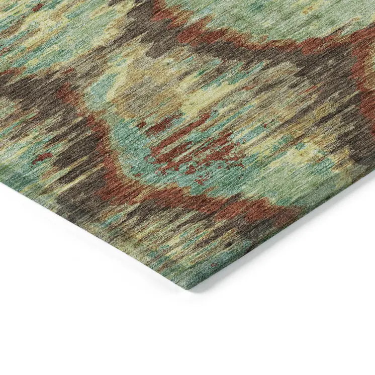 10' X 14' Brown Gold And Teal Blue Abstract Washable Indoor Outdoor Area Rug