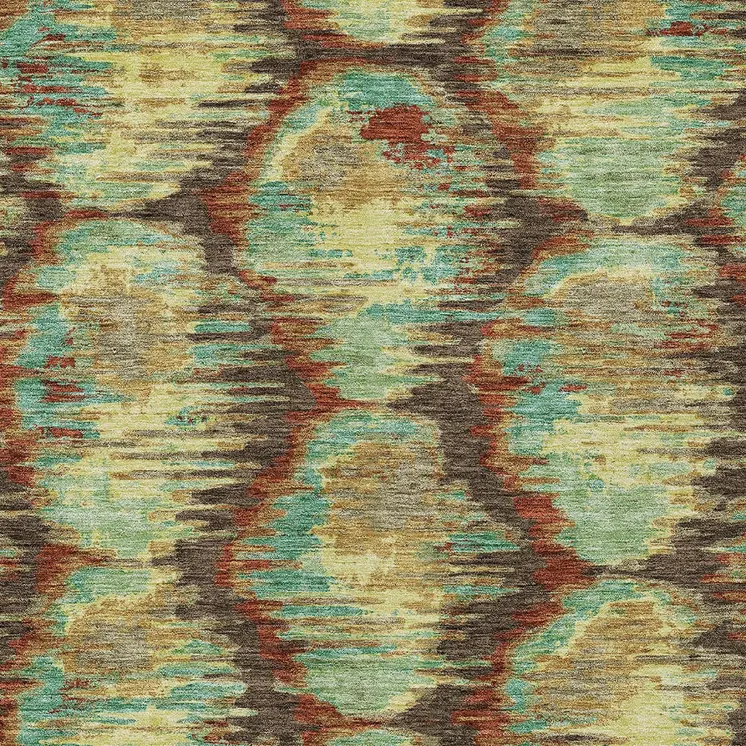 10' X 14' Brown Gold And Teal Blue Abstract Washable Indoor Outdoor Area Rug