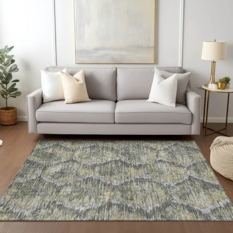 3' X 5' Gray Silver And Wheat Abstract Washable Indoor Outdoor Area Rug