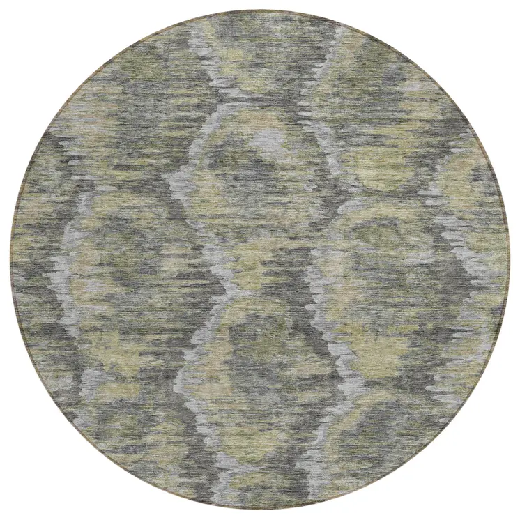8' Gray Silver And Wheat Round Abstract Washable Indoor Outdoor Area Rug