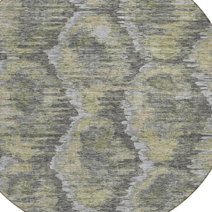 8' Gray Silver And Wheat Round Abstract Washable Indoor Outdoor Area Rug