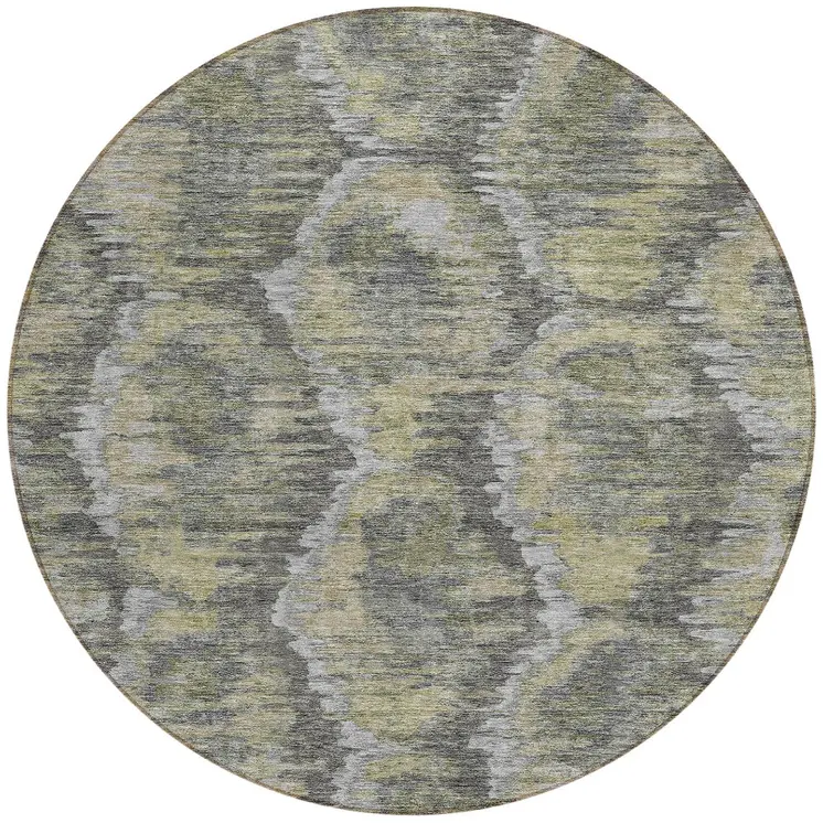8' Gray Silver And Wheat Round Abstract Washable Indoor Outdoor Area Rug