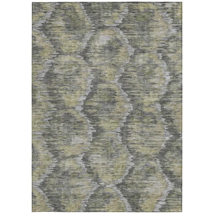 8' X 10' Gray Silver And Wheat Abstract Washable Indoor Outdoor Area Rug