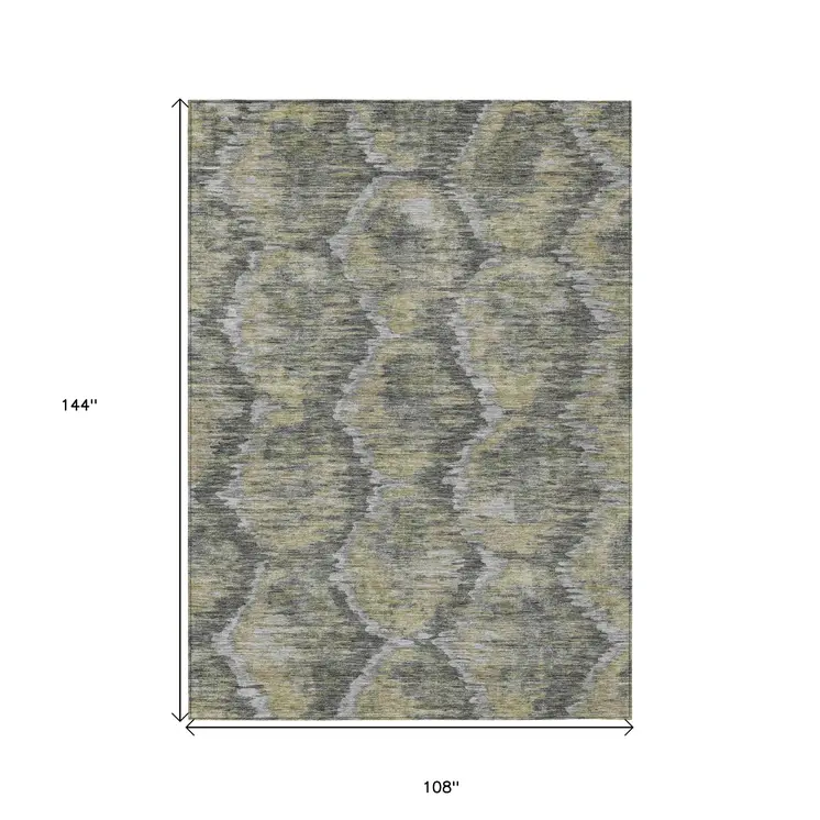 9' X 12' Gray Silver And Wheat Abstract Washable Indoor Outdoor Area Rug