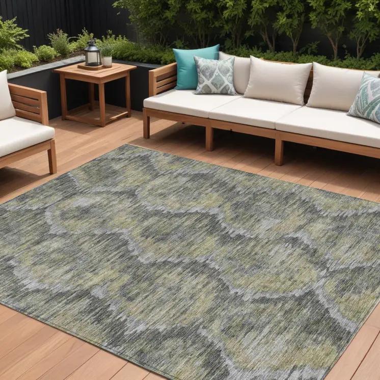 10' X 14' Gray Silver And Wheat Abstract Washable Indoor Outdoor Area Rug