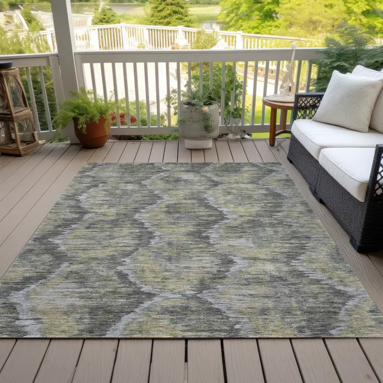 10' X 14' Gray Silver And Wheat Abstract Washable Indoor Outdoor Area Rug