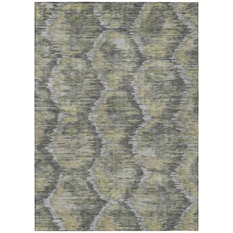 10' X 14' Gray Silver And Wheat Abstract Washable Indoor Outdoor Area Rug