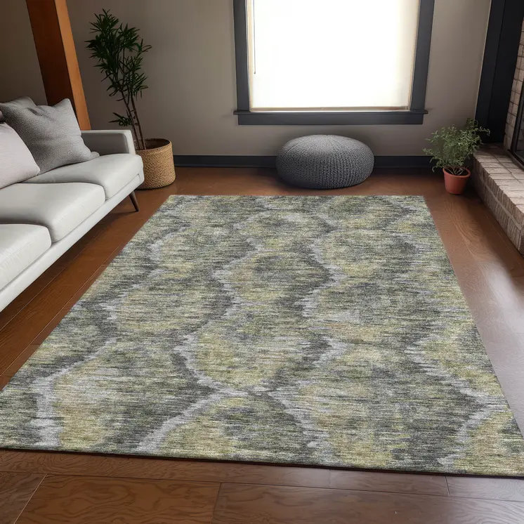 10' X 14' Gray Silver And Wheat Abstract Washable Indoor Outdoor Area Rug
