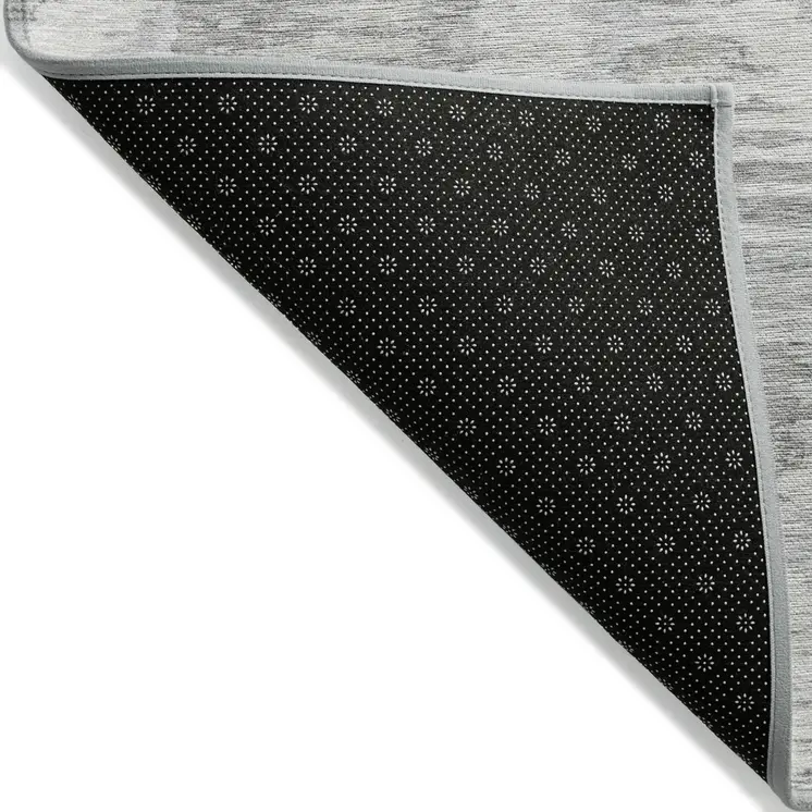 3' X 5' Ivory Silver And Taupe Abstract Washable Indoor Outdoor Area Rug