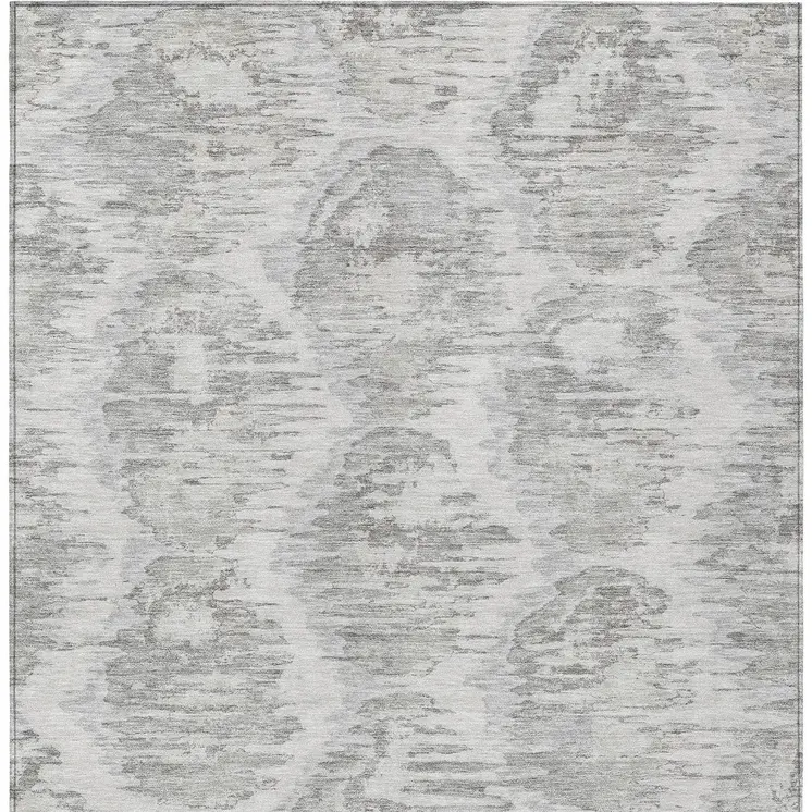 5' X 8' Ivory Silver And Taupe Abstract Washable Indoor Outdoor Area Rug