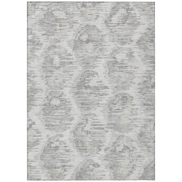 5' X 8' Ivory Silver And Taupe Abstract Washable Indoor Outdoor Area Rug