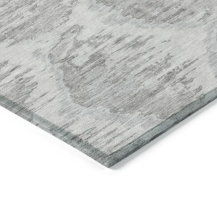 5' X 8' Ivory Silver And Taupe Abstract Washable Indoor Outdoor Area Rug