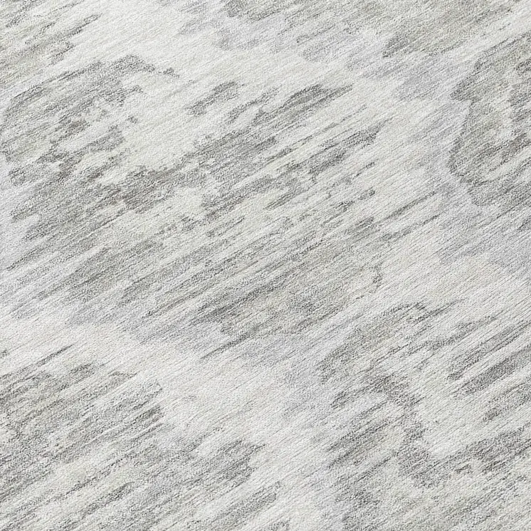 8' Ivory Silver And Taupe Round Abstract Washable Indoor Outdoor Area Rug
