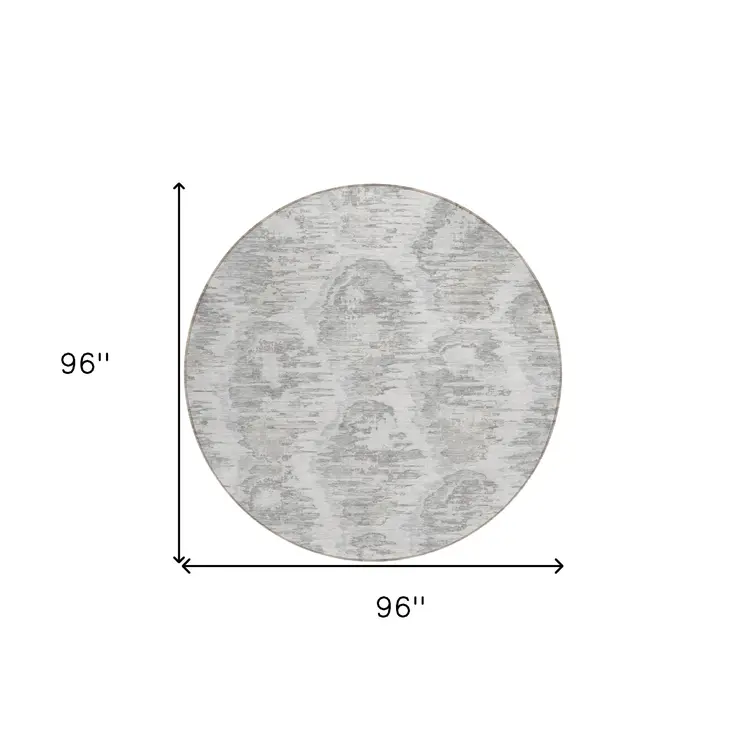8' Ivory Silver And Taupe Round Abstract Washable Indoor Outdoor Area Rug