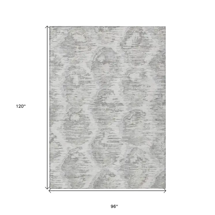 8' X 10' Ivory Silver And Taupe Abstract Washable Indoor Outdoor Area Rug
