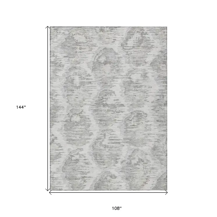 9' X 12' Ivory Silver And Taupe Abstract Washable Indoor Outdoor Area Rug