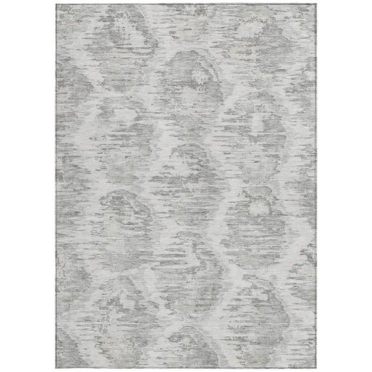 9' X 12' Ivory Silver And Taupe Abstract Washable Indoor Outdoor Area Rug